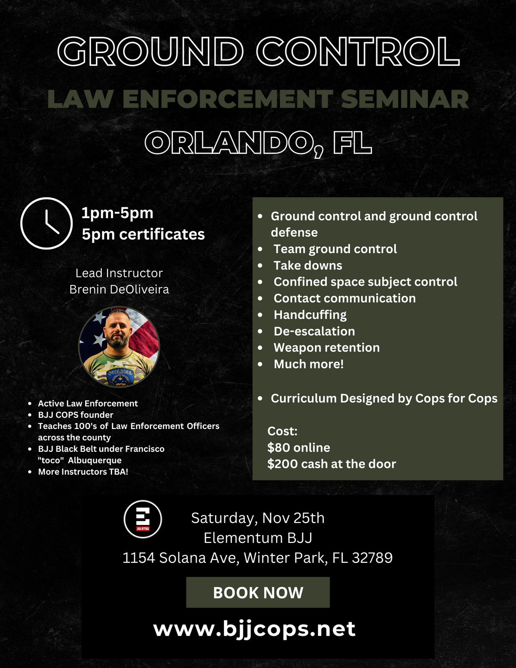Combatives Defensive Tactics Law Enforcement Seminar - November 25th - Orlando, FL