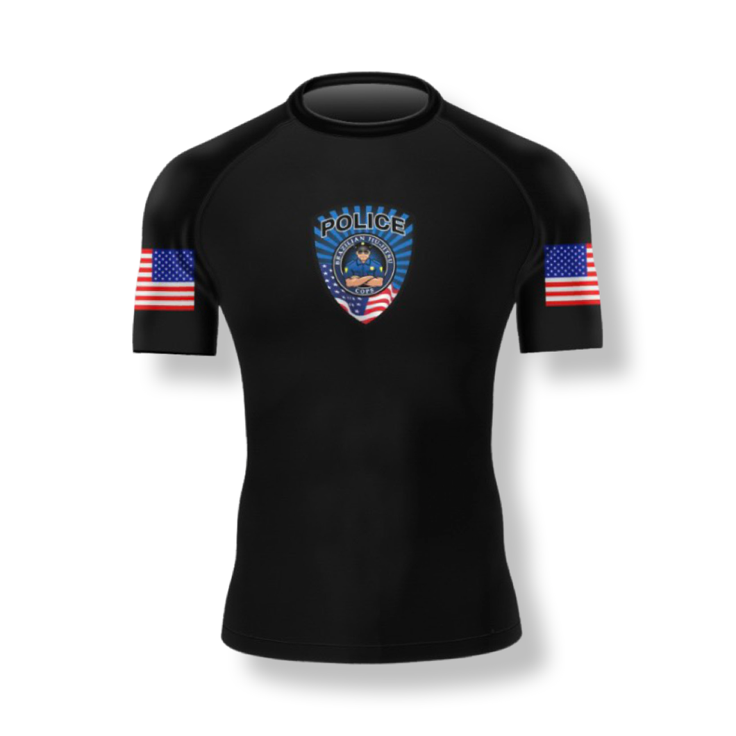 BJJ COPS American Flag Rashguard - Black -